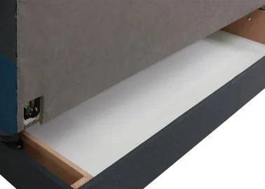 Klasikinio dizaino, praktiška sofa-lova pilka ir mėlyna