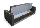 Klasikinio stiliaus sofa-lova su pagalvėlėmis ir dekoratyviomis siūlėmis rudos ir kreminės spalvos patalynės dėžė
