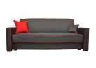 Klasikinio stiliaus sofa-lova su pagalvėlėmis ir dekoratyviomis siūlėmis tamsiai pilkos ir raudonos spalvos