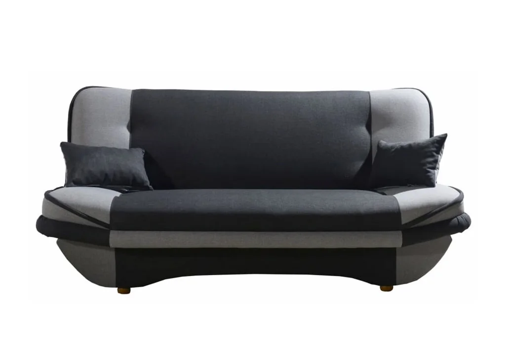Stilinga ir praktiška sofa-lova su pagalvėlėmis juodos ir pilkos spalvos