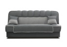 Pilkos spalvos maža jauki sofa-lova su patalynės dėže ir miegama funkcija