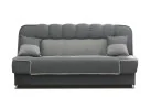 Pilkos spalvos maža jauki sofa-lova su patalynės dėže ir miegama funkcija
