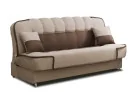 šviesiai rudos spalvos dvigulė sofa-lova su išskleidimo mechanizmu