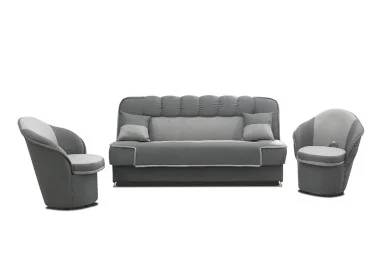 Modernus minkštų baldų komplektas su sofa-lova ir dviem foteliais