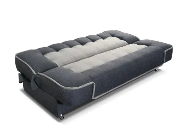 šviesiai pilkos spalvos dvigulė sofa-lova su išskleidimo mechanizmu
