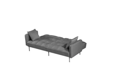 Elegantiško dizaino pilkos spalvos sofa su aukštomis siauromis kojelėmis. Sofa turi relaksacinę funkciją - nugaros atlošas atsilenkia atgal, taip sukuriant erdvę poilsiui, o pilnai nulenkus žemyn - plačią miegamą erdvę.
