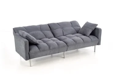 Elegantiško dizaino pilkos spalvos sofa su aukštomis siauromis kojelėmis. Sofa turi relaksacinę funkciją - nugaros atlošas atsilenkia atgal, taip sukuriant erdvę poilsiui, o pilnai nulenkus žemyn - plačią miegamą erdvę.