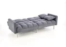 Elegantiško dizaino pilkos spalvos sofa su aukštomis siauromis kojelėmis. Sofa turi relaksacinę funkciją - nugaros atlošas atsilenkia atgal, taip sukuriant erdvę poilsiui, o pilnai nulenkus žemyn - plačią miegamą erdvę.
