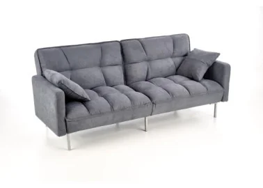 Elegantiško dizaino pilkos spalvos sofa su aukštomis siauromis kojelėmis. Sofa turi relaksacinę funkciją - nugaros atlošas atsilenkia atgal, taip sukuriant erdvę poilsiui, o pilnai nulenkus žemyn - plačią miegamą erdvę.