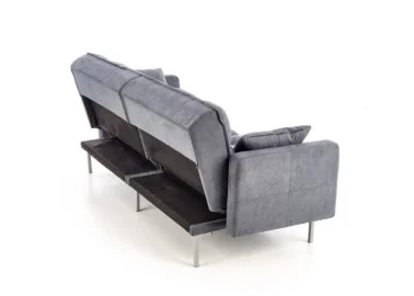 Elegantiško dizaino pilkos spalvos sofa su aukštomis siauromis kojelėmis. Sofa turi relaksacinę funkciją - nugaros atlošas atsilenkia atgal, taip sukuriant erdvę poilsiui, o pilnai nulenkus žemyn - plačią miegamą erdvę.