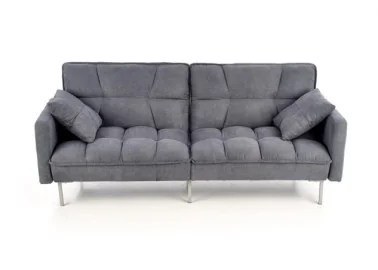 Elegantiško dizaino pilkos spalvos sofa su aukštomis siauromis kojelėmis. Sofa turi relaksacinę funkciją - nugaros atlošas atsilenkia atgal, taip sukuriant erdvę poilsiui, o pilnai nulenkus žemyn - plačią miegamą erdvę.