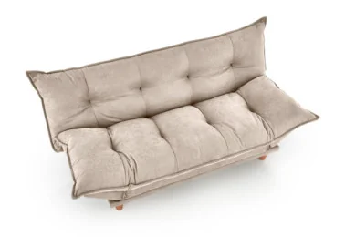 Smėlio spalvos minkšta lyg debesėlis sofa-lova Pillow su minkštu gobeleno paviršiumi, turinti pakeliamu šonu funkciją ir medines kojeles. Universalus baldas, kuris puikiai tinka naudoti tiek sėdėjimui, tiek miegui, pasižymi šiuolaikišku dizainu ir patogumu.