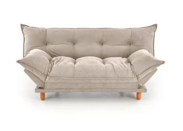 Smėlio spalvos minkšta lyg debesėlis sofa-lova Pillow su minkštu gobeleno paviršiumi, turinti pakeliamu šonu funkciją ir medines kojeles. Universalus baldas, kuris puikiai tinka naudoti tiek sėdėjimui, tiek miegui, pasižymi šiuolaikišku dizainu ir patogumu.