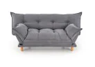 Pilkos spalvos sofa-lova Pillow su minkštu gobeleno paviršiumi, turinti pakeliamu šonu funkciją ir medines kojeles. Universalus baldas, kuris puikiai tinka naudoti tiek sėdėjimui, tiek miegui, pasižymi šiuolaikišku dizainu ir patogumu.