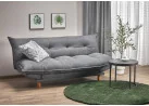 Pilkos spalvos sofa-lova su minkštu čiužiniu, turinti pakeliamus šonus ir medines kojeles. Universalus baldas, kuris puikiai tinka naudoti tiek sėdėjimui, tiek miegui, pasižymi šiuolaikišku dizainu ir patogumu