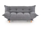 Pilkos spalvos sofa-lova su minkštu čiužiniu, turinti pakeliamus šonus ir medines kojeles. Universalus baldas, kuris puikiai tinka naudoti tiek sėdėjimui, tiek miegui, pasižymi šiuolaikišku dizainu ir patogumu