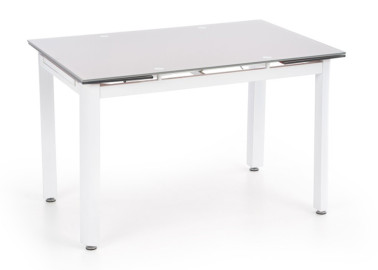 Ištraukiamas valgomojo stalas Alston su stačiakampiu stalviršiu, pagamintu iš smėlio spalvos grūdinto stiklo. Baldo kojos pagamintos iš milteliniu būdu dažyto plieno.