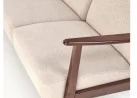 Trijų vietų sofa su tvirtu mediniu rėmu ir kreminės spalvos pagalvėlėmis.Tai minimalistinio ir klasikinio stiliaus baldas, idealiai tinkantis elegantiškam ir jaukiam interjerui, siūlantis patogumą bei stabilumą.