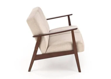 Dviejų vietų sofa su tvirtu mediniu rėmu ir kreminės spalvos pagalvėlėmis.

Tai minimalistinio ir klasikinio stiliaus baldas, idealiai tinkantis elegantiškam ir jaukiam interjerui, siūlantis patogumą bei stabilumą.