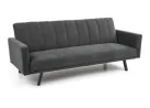 Tamsiai pilka, moderni sofa-lova Armando su vertikaliais siūlais ant atlošo, tvirtomis juodomis kojomis ir galimybe transformuotis į lovą.