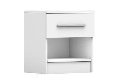 Minimalistinio dizaino naktinė spintelė baltos arba rudos sonoma ąžuolo spalvos.