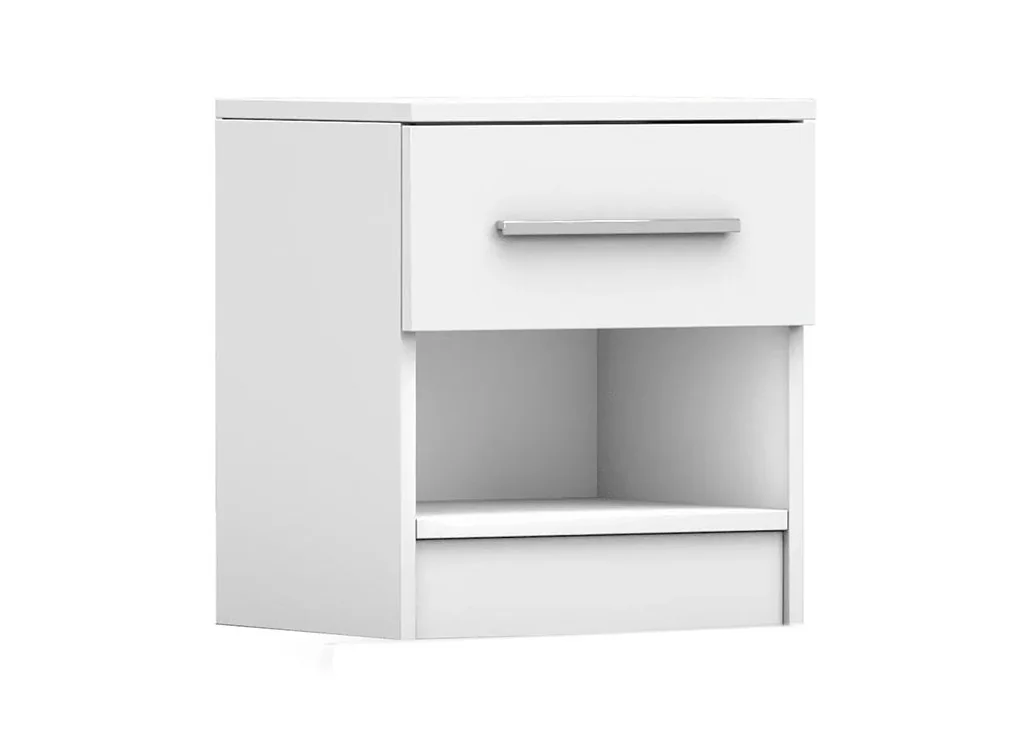 Minimalistinio dizaino naktinė spintelė baltos arba rudos sonoma ąžuolo spalvos.