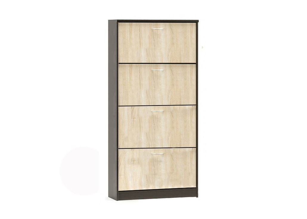 Keturių skyrių erdvi aukšta batų spintelė. Su atverčiamomis durelėmis. Baldas pagamintas iš aukštos kokybės medžiagų, todėl tarnaus ilgus metus!