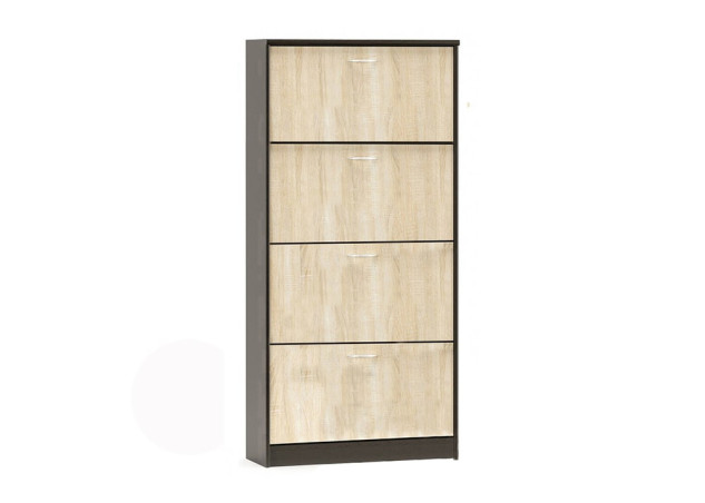 Keturių skyrių erdvi aukšta batų spintelė. Su atverčiamomis durelėmis. Baldas pagamintas iš aukštos kokybės medžiagų, todėl tarnaus ilgus metus!