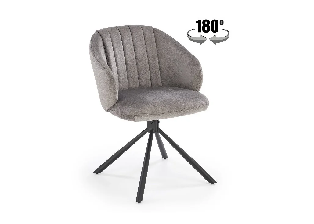 Minkšta, pilkos spalvos K533 kėdė su juodomis kojelėmis ir 180° pasukimo galimybe – tai elegancija ir patogumas viename.