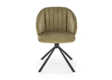 Minkšta, tamsiai žalios alyvuogės spalvos spalvos K533 kėdė su juodomis kojelėmis ir 180° pasukimo galimybe – tai elegancija ir patogumas viename.