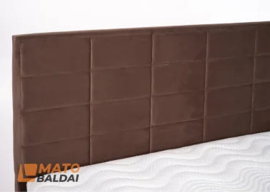 Rudos spalvos veliūrinė dvigulė elegantiško dizaino lova KAI-SIT su patalynės dėže, kietu dugnu ir natūralios medienos grotelėmis. Lova skirta 160x200 cm čiužiniui.