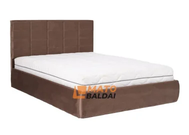 Rudos spalvos veliūrinė dvigulė elegantiško dizaino lova KAI-SIT su patalynės dėže, kietu dugnu ir natūralios medienos grotelėmis. Lova skirta 160x200 cm čiužiniui.
