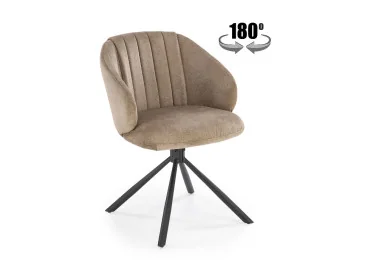 Minkšta tamsaus kapučino spalvos K533 kėdė su juodomis kojelėmis ir 180° pasukimo galimybe – tai elegancija ir patogumas viename.