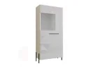 modernaus dizaino vitrina baltos ir juodos spalvos su aukštom kojelėm.