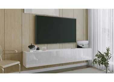 modernaus dizaino ant sienos kabinama TV spintelė baltos spalvos