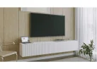 modernaus dizaino ant sienos kabinama TV spintelė baltos spalvos
