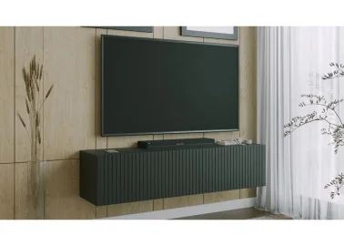 modernaus dizaino ant sienos kabinama TV spintelė juodos spalvos