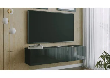 modernaus dizaino ant sienos kabinama TV spintelė juodos spalvos