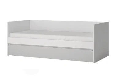 Viengulė lova su stalciumi baltos ir pilkos spalvos. Vaikų kambario baldai.