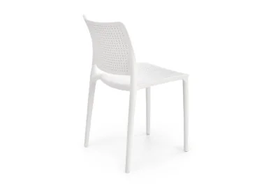 Elegantiško dizaino balta metalinė kėdė K514 su baltomis kojelėmis.