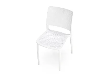 Elegantiško dizaino balta metalinė kėdė K514 su baltomis kojelėmis.