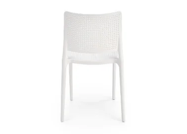 Elegantiško dizaino balta metalinė kėdė K514 su baltomis kojelėmis.