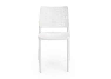 Elegantiško dizaino balta metalinė kėdė K514 su baltomis kojelėmis.