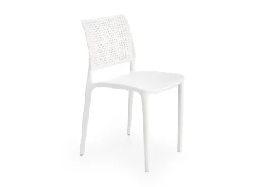 Elegantiško dizaino balta metalinė kėdė K514 su baltomis kojelėmis.