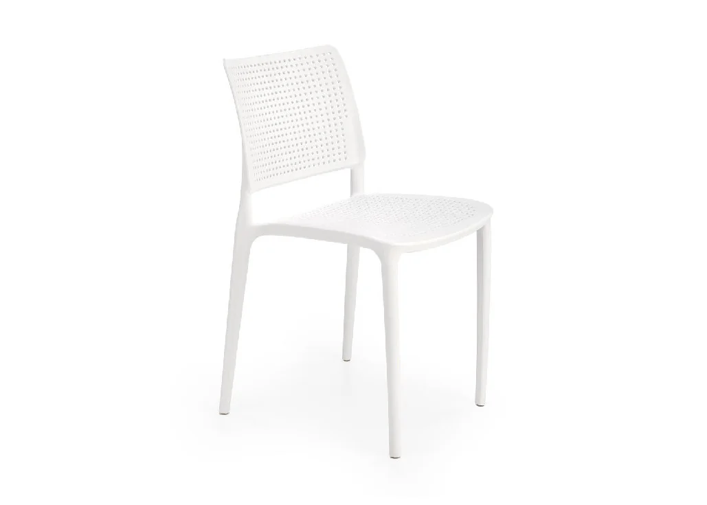 Elegantiško dizaino balta metalinė kėdė K514 su baltomis kojelėmis.