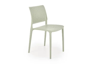 Elegantiško dizaino mėtinės spalvos metalinė kėdė K514 su mėtinės spalvos metalinėmis kojelėmis.