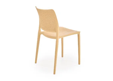 Elegantiško dizaino oranžinė metalinė kėdė K514 su metalinėmis kojelėmis.
