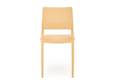 Elegantiško dizaino oranžinė metalinė kėdė K514 su metalinėmis kojelėmis.