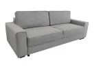Minimalistinio dizaino pillkos spalvos sofa-lova su plačia miegamąja dalimi ir dėže patalynei.