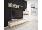 Modernaus dizaino tv staliukas baltos blizgios ir rudos Riviera ąžuolo spalvos su LED apšvietimu.